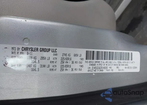 2012 Dodge Grand Caravan Crew из США, поврежденный, VIN 2C4RDGDG6CR109293